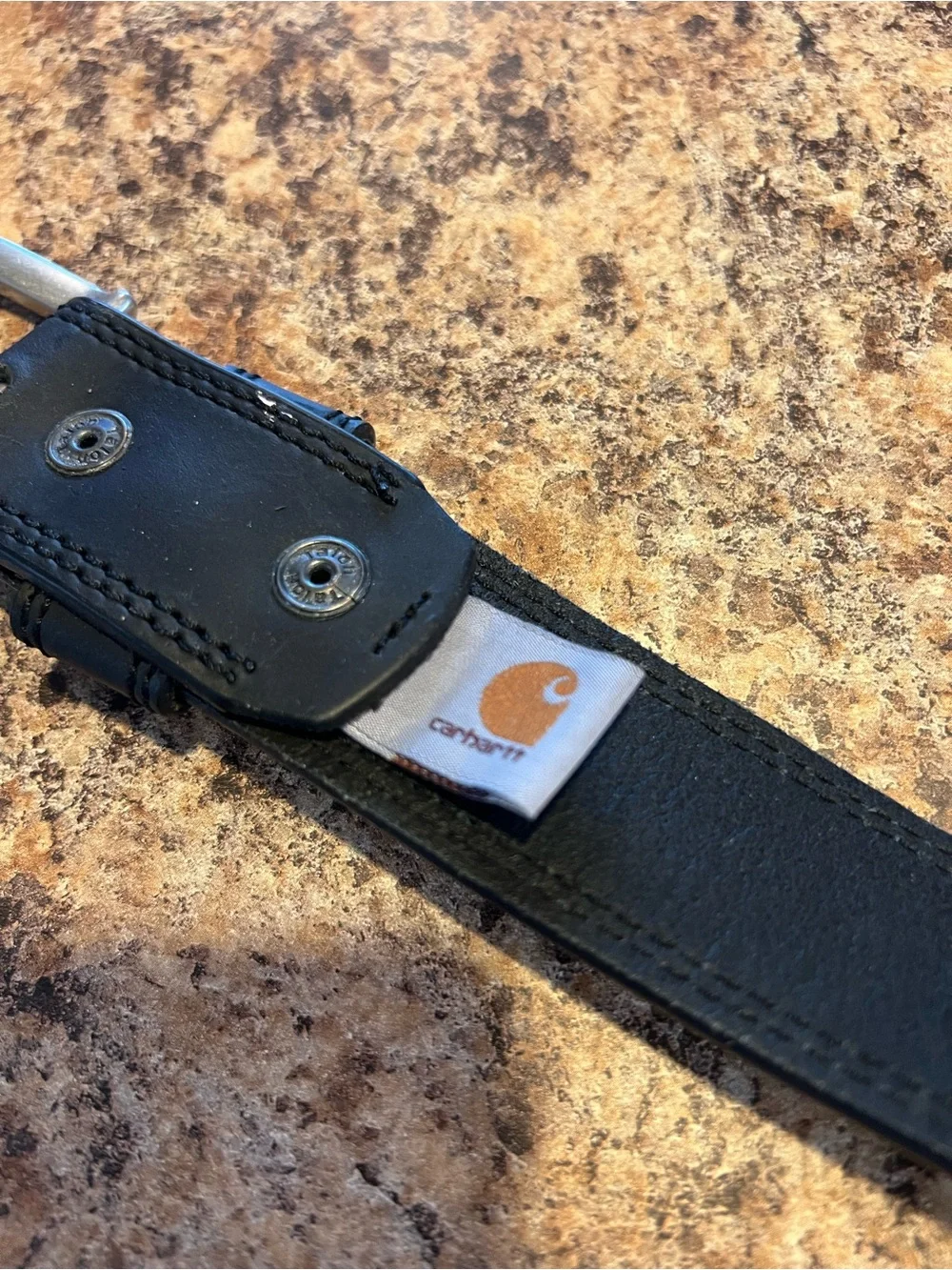 Carhartt Black Leather Belt with Silver-Tone Buckle 35 